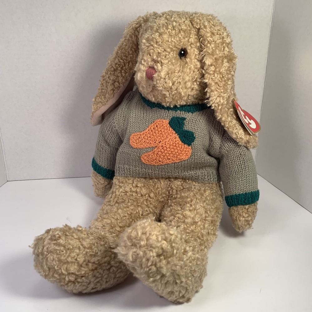Vintage TY Curly Brown Bunny Rabbit‎ Plush 16" NOS – Easter Decor or Collectible